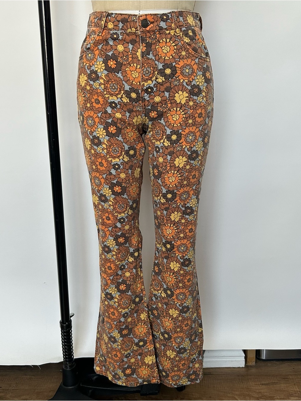 Floral Print High-Rise Flare Jeans - Orange Floral